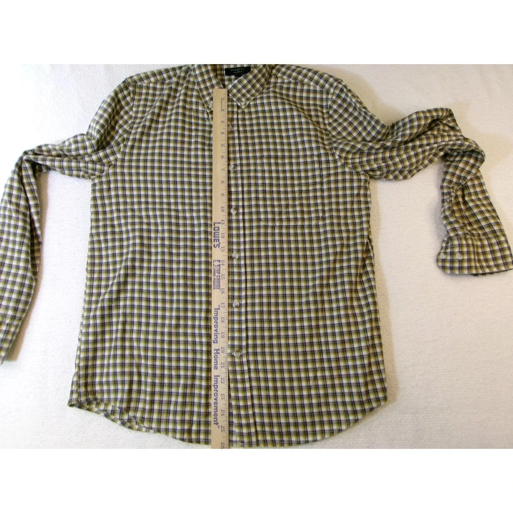 Banana Republic Mens Plaid Button Down Shirt Black Fern Green 542377-19 Medium